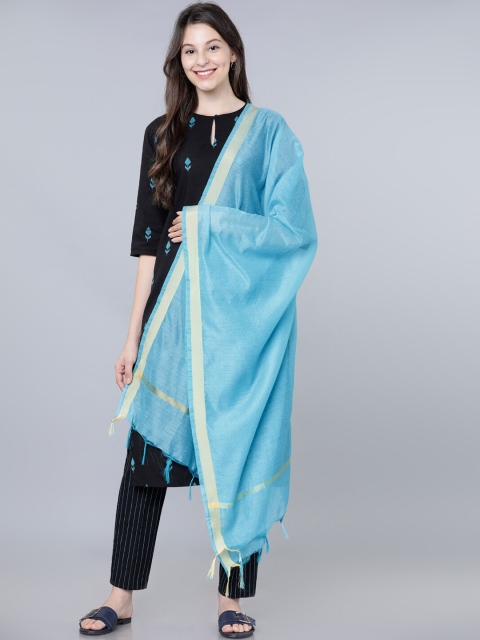 

Vishudh Women Turquoise Blue Solid Dupatta