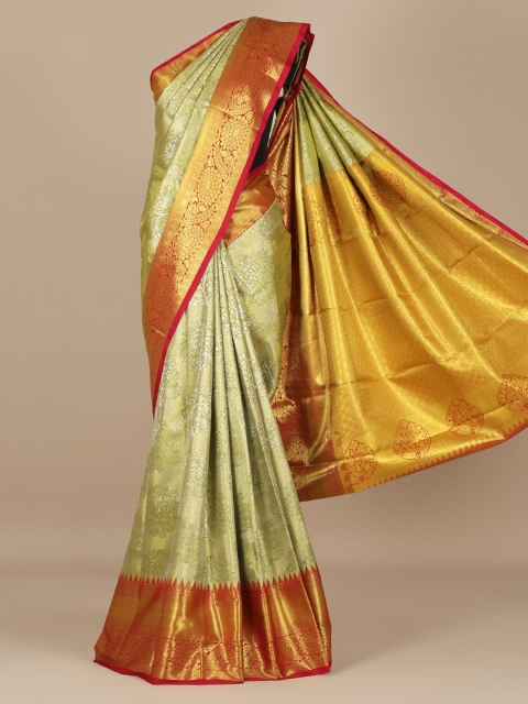 

Pothys Olive Green & Gold-Toned Art Silk Woven Design Saree with Zari Border