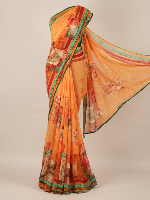

Pothys Yellow Printed Poly Chiffon Saree