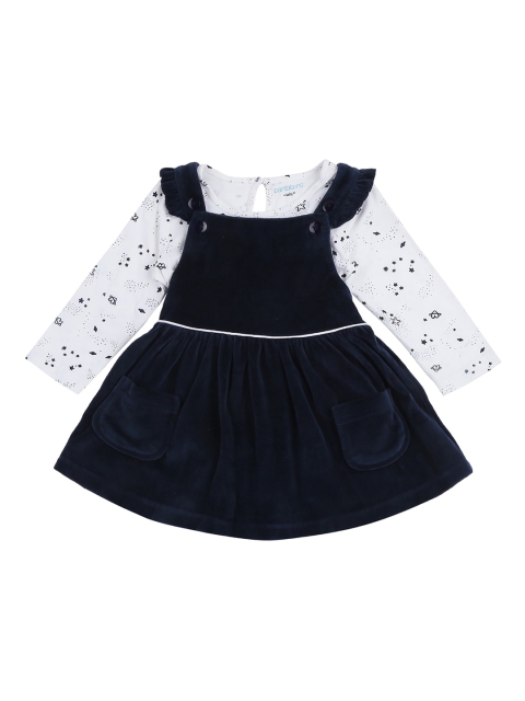 

Pantaloons Baby Girls Navy Blue & White Solid Pinafore Dress With Top