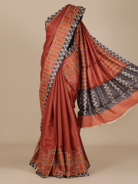 

Pothys Bronze-Toned & Black Jute Silk Embroidered Saree