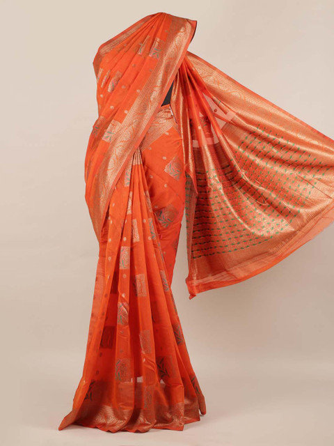 

Pothys Orange Woven Design Jute Silk Saree