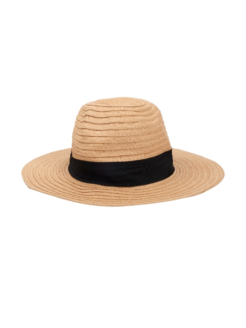 

FOREVER 21 Women Beige & Black Woven Design Sun Hat