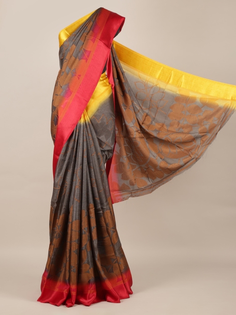

Pothys Grey & Brown Jute Silk Printed Saree
