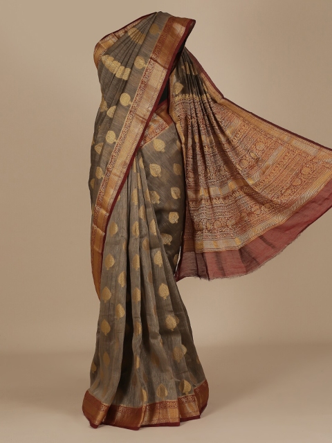 

Pothys Grey & Gold-Toned Jute Silk Woven Design Saree