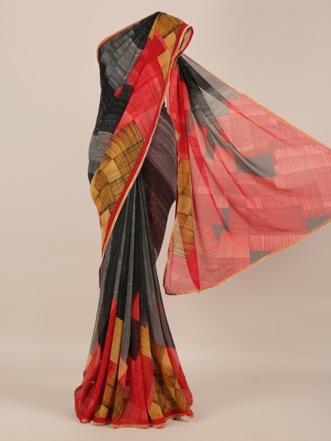 

Pothys Grey & Black Poly Chiffon Colourblocked Saree