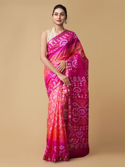 

Unnati Silks Pink Pure Silk Printed Bandhani Saree