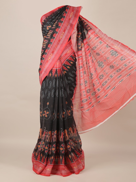 

Pothys Black & Pink Linen Blend Printed Saree