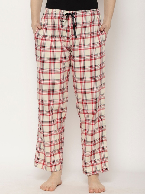 

COASTLAND Women Cream-Coloured & Red Checked Cotton Lounge Pants
