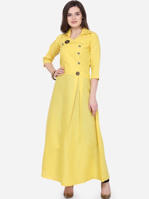 

Silk Bazar Women Yellow Solid A-Line Kurta
