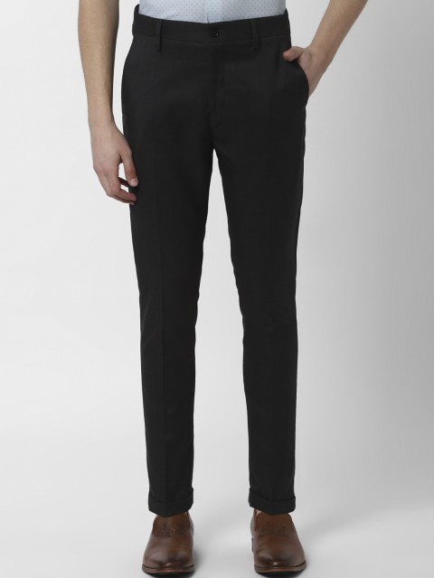

Peter England Men Black & Blue Tapered Fit Checked Formal Trousers