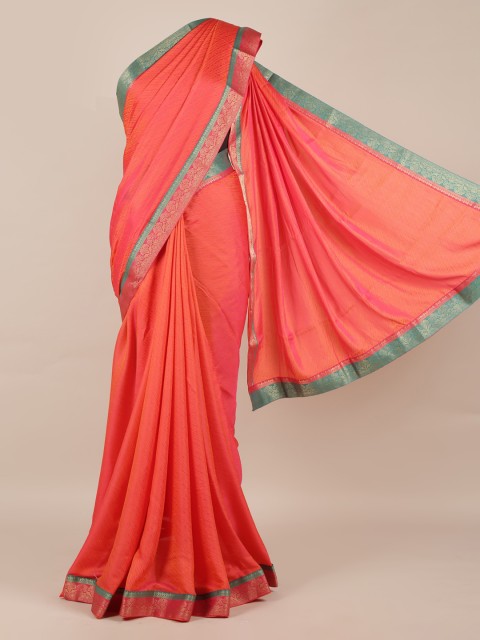 

Pothys Pink Solid Poly Chiffon Saree