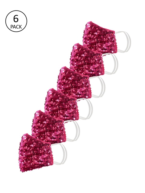 

Bellofox Unisex Pack Of 6 Pink 3-Ply Sequin Embellished Cloth Masks