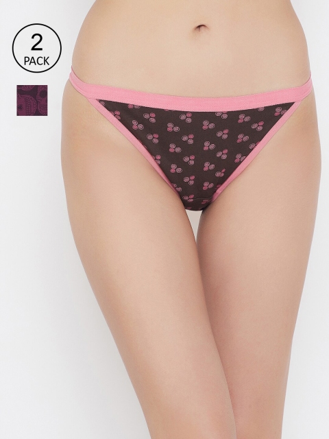 Clovia Women Pack Of 2 Printed Bikini Briefs COMPNC944, Purple