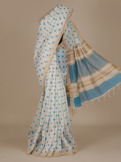 

Pothys White Printed Pure Linen Saree