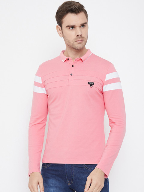 

QUBIC Men Pink Solid Henley Neck T-shirt