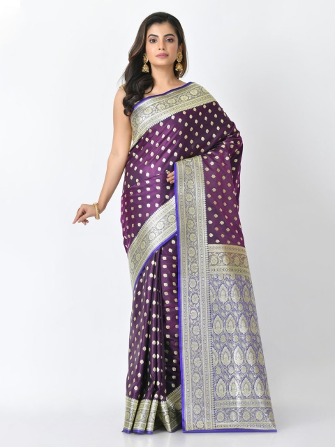 

RANGOLI Violet & Silver-Toned Art Silk Woven Design Banarasi Saree