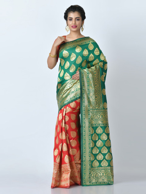 

RANGOLI Green & Red Art Silk Woven Design Banarasi Saree