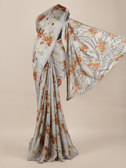 

Pothys Grey Printed Poly Chiffon Saree