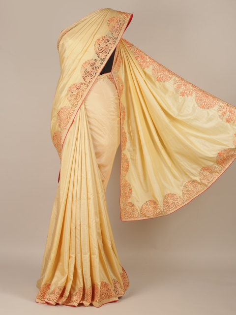 

Pothys Cream-Coloured Solid Art Silk Saree