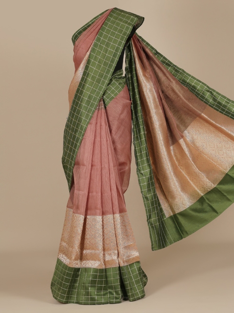 

Pothys Pink & Green Jute Silk Woven Design Saree