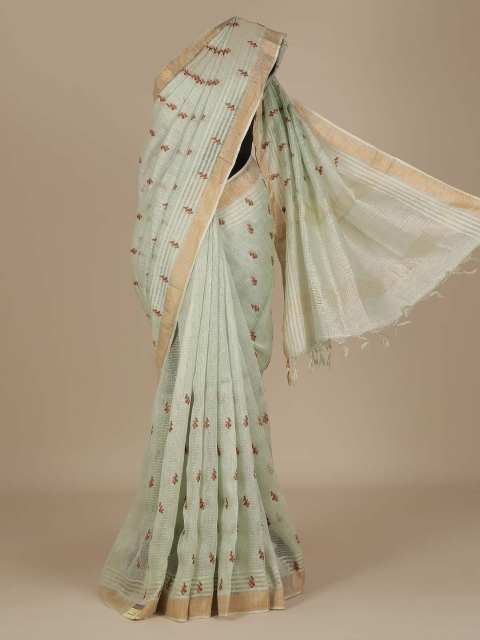 

Pothys Green Embroidered Pure Linen Saree