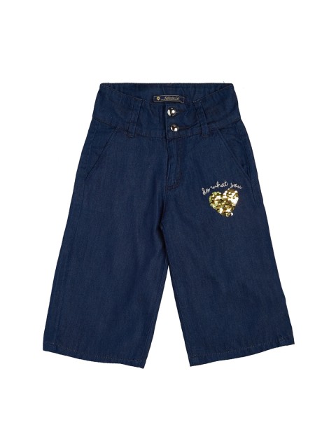 

VITAMINS Girls Navy Blue Solid Denim Capris