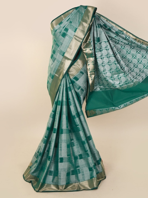

Pothys Green Woven Design Cotton Blend Tanchai Kora Saree with Zari Border