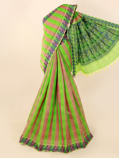 

Pothys Green & Pink Pure Cotton Striped Saree