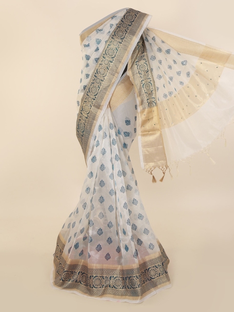

Pothys Cream-Coloured Printed Tissue Saree