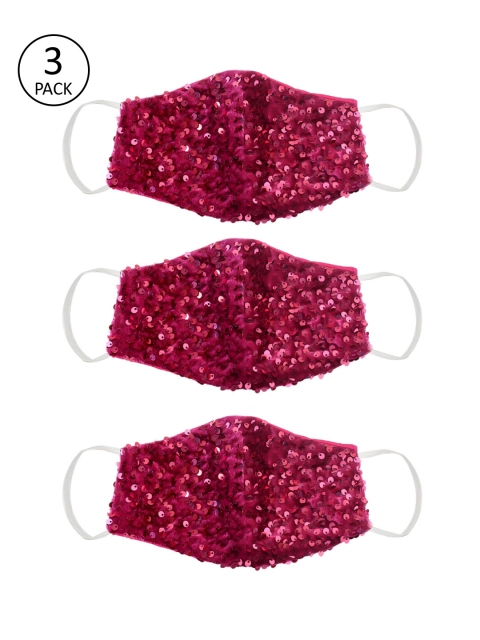 

Bellofox Unisex Pack Of 3 Pink Embellished 3-Ply Cloth Masks
