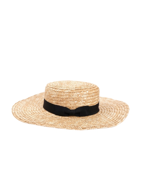 

FOREVER 21 Women Beige & Black Woven Design Sun Hat