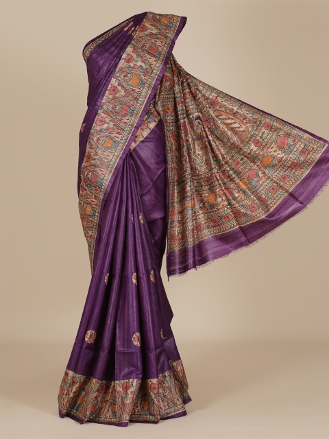

Pothys Violet Printed Jute Silk Saree