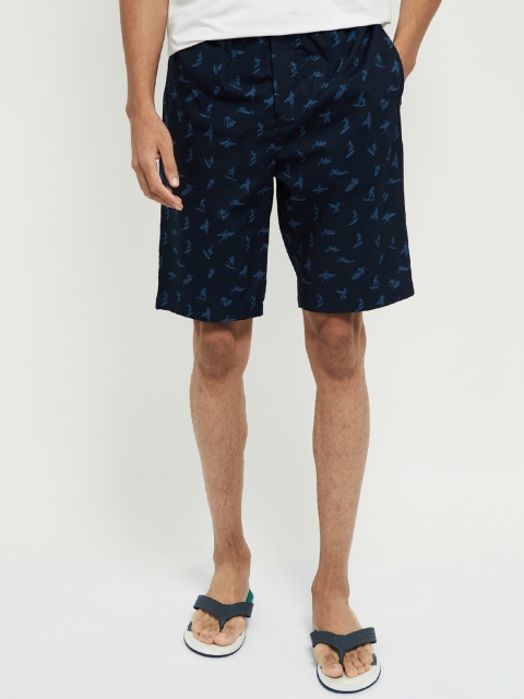 

max Men Navy Blue Printed Lounge Shorts