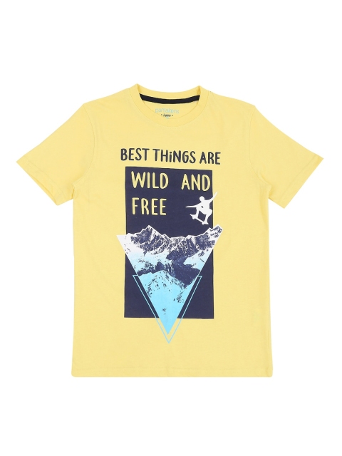 Pantaloons Junior Boys Yellow Printed Round Neck T-shirt