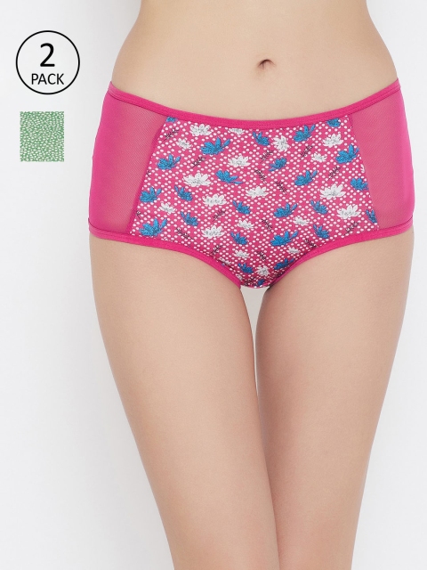 Clovia Women Pack Of 2 Printed Hipster Briefs COMPNC933, Pink