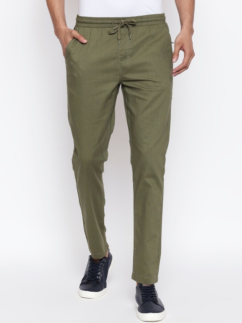 

Urban Ranger by pantaloons Men Olive Green Slim Fit Solid Regular Trousers