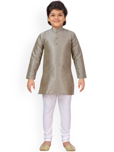 

Aj DEZInES Boys Grey & White Self Design Kurti with Pyjamas