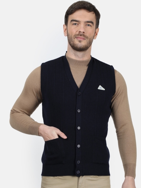

Monte Carlo Men Navy Blue Solid Pure Wool Cardigan