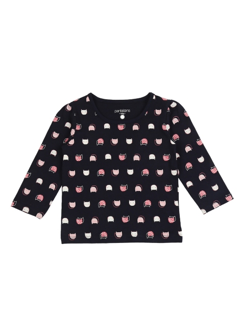 

Pantaloons Baby Girls Navy Blue Printed Round Neck Pure Cotton T-shirt
