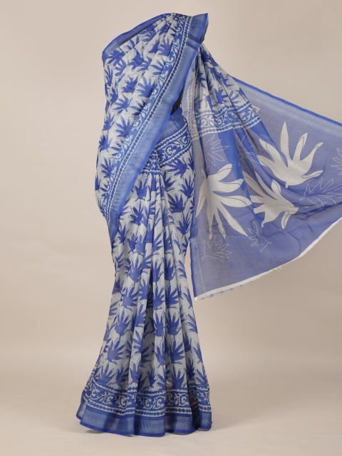 

Pothys Blue Printed Linen Blend Saree