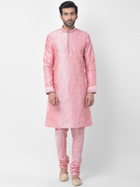 

SG LEMAN Men Peach-Coloured Embroidered Kurta with Churidar