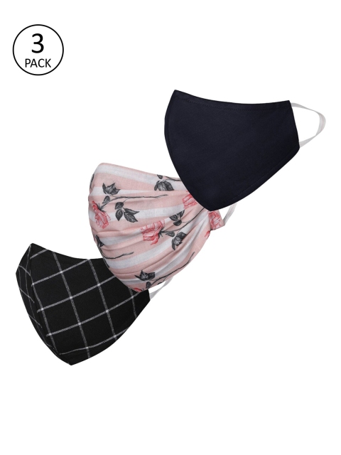 

VASTRAMAY Unisex Pack Of 3 2-Ply Reusable Cloth Half Face Masks, Black
