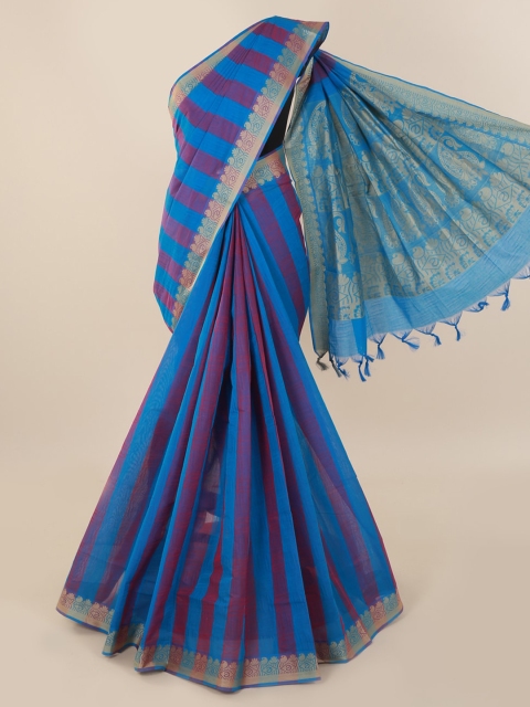 

Pothys Blue & Pink Pure Cotton Striped Saree