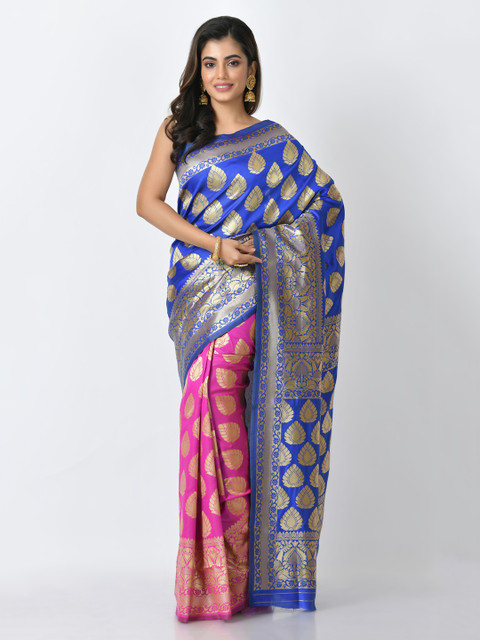 

RANGOLI Blue & Pink Art Silk Woven Design Banarasi Saree