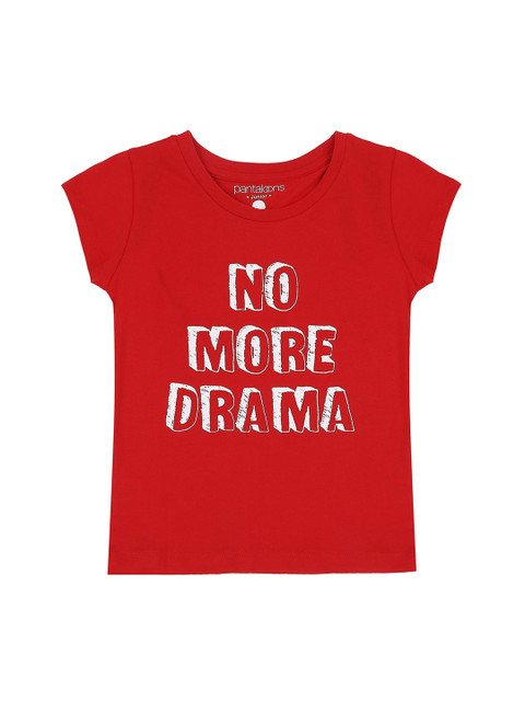 

Pantaloons Junior Girls Red Printed Round Neck Pure Cotton T-shirt