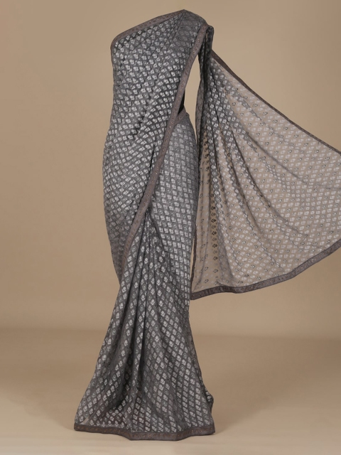 

Pothys Grey Printed Poly Chiffon Saree
