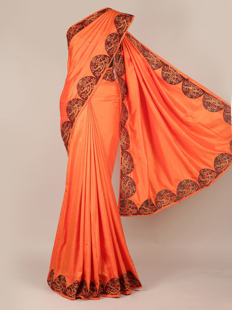

Pothys Orange Solid Art Silk Saree