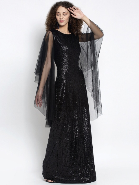 

Just Wow Women Black Embellished Maxi Dress