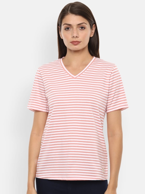 

Van Heusen Woman Peach-Coloured Striped Cotton Top